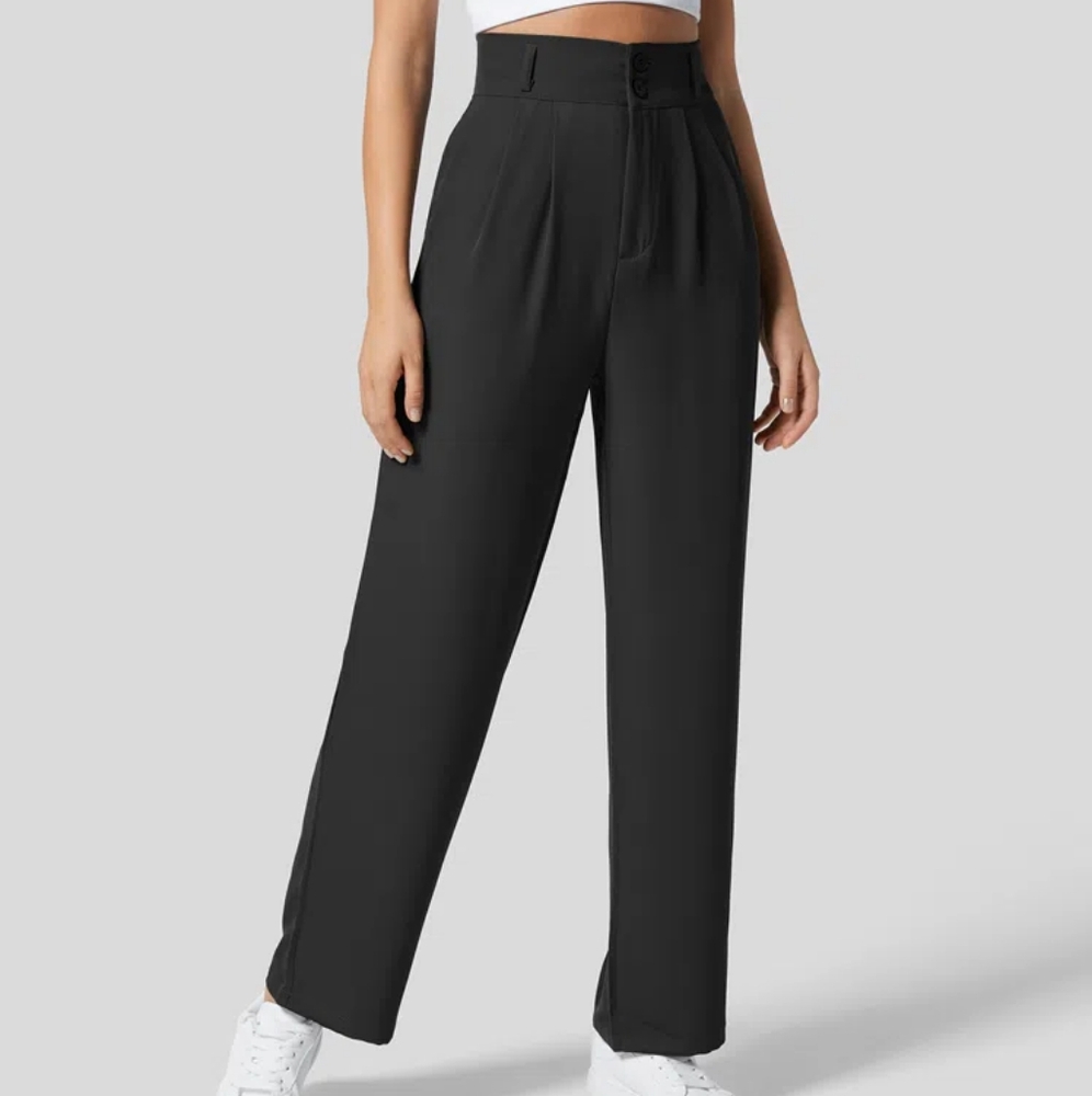 High Waisted Button Zipper Plicated Side Pocket